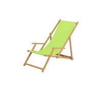 Chaise longue de jardin, bain de soleil pliant, bois massif, tissu pistache