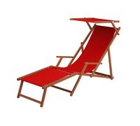 Erst-Holz Chaise Longue de Jardin Rouge, chilienne, Bain de Soleil Pliant, Repose-Pieds, Pare-Soleil 10-308FS