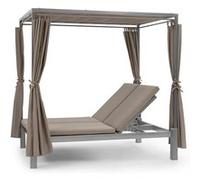 Chaise longue de jardin - Eremitage - Transat - 2 personnes - Bain de soleil - 4 rideaux latéraux - Cadre acier - Polyester - Noir et taupe
