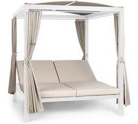 Chaise longue de jardin - blumfeldt Hermitage Double XL - Balancelle 2 personnes - Structure acier - 4 rideaux polyester - Crème Crème G