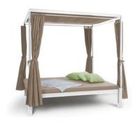 Chaise longue de jardin - blumfeldt Senator Lounge - Transat - 2 personnes - Bain de soleil - 4 rideaux latéraux - Acier - Toile de polyester - Taupe Taupe G