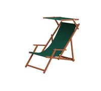 Chaise longue de jardin, chilienne, bain de soleil, bois massif, tissu vert
