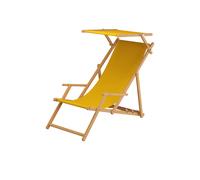 Chaise longue de jardin, chilienne, bois massif, tissu jaune