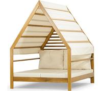 Chaise longue de jardin design en bois marron clair Chaise longue rembourrée deux places