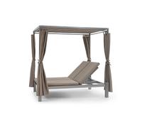 Chaise longue de jardin - Eremitage - Transat - 2 personnes - Bain de soleil - 4 rideaux latéraux - Cadre acier - Polyester - Noir et taupe