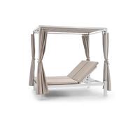 Chaise longue de jardin - blumfeldt Eremitage - Transat - 2 personnes - Bain de soleil - 4 rideaux latéraux - Cadre acier - Polyester - Blanc et crème G