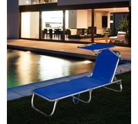 Chaise Longue De Jardin Plage Bleue Avec Parasol Mobile Relax L 197Cm