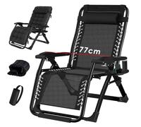Chaise longue de jardin pliable - Camping - Fauteuil réglable - Dossier haut - Détente - 200 kg - Noir - 77 cm