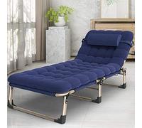 Chaise longue de jardin pliable et inclinable - Très résistante - Zéro gravité - Avec coussin et appuie-tête réglable - Mât doré - Bleu marine + coussinet nacré