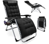 Chaise longue de jardin, pliable, extra large, 72 cm, pour patio, jardin, plage, piscine, avec support de coussin, 200 kg, noire