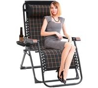 Chaise longue de jardin pliable extra large avec dossier haut et porte-boissons, inclinable pour terrasse, balcon et piscine