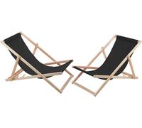 Chaise longue de jardin Woodok Chaise longue en bois de hêtre Chaise longue jusqu'à 120 kg pliable Set de 2 pièces noir