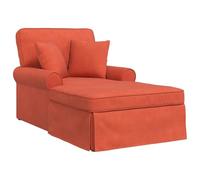Chaise longue de relaxation avec jupe et coussin, 3 pièces, en tissu côtelé rouge/orange, rembourrée, avec accoudoirs et dossier, ergonomique, pour salon, chambre à coucher, coin lecture pour se