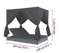 vidaXL Chaise longue d'extérieur avec rideaux Résine tressée Gris 45647