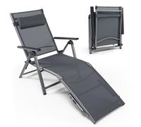 Chaise Longue D'extérieur En Aluminium Avec 8 Positions De Dossier Et 2 Pieds Réglables En Tissu À Séchage Rapide Gris Helloshop26 20_0008157 Multicolore