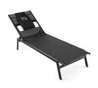 Chaise Longue D'extérieur En Fer Avec 1 Face Et 2 Trous Latéraux 5 Positions De Dossier Appui-Tête Amovible 150 Kg Noir Helloshop26 20_0005013 Multicolore