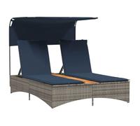 Chaise longue double（2 personnes)- Fauteuil d'extérieur - avec auvent - Coussins inclus - en polyrotin gris（54 x 200 cm (l x P)） saj