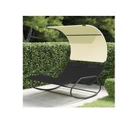 Chaise Longue Double à Bascule avec Auvent Noir et Crème Siège Balcon vidaXL