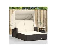 vidaXL Chaise longue double 365808 – Bain de soleil avec auvent et coussins, Marron