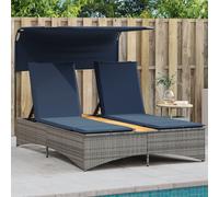 Chaise longue double avec auvent et coussins en polyrotin gris vidaXL