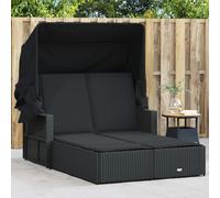 Chaise Longue Double avec Auvent et Coussins Siège Marron Résine Tressée vidaXL