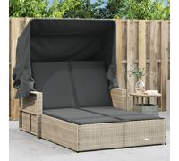 Chaise Longue Double avec Auvent et Coussins Siège Marron Résine Tressée vidaXL