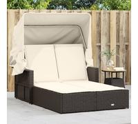 Chaise Longue Double avec Auvent et Coussins Siège Marron Résine Tressée vidaXL