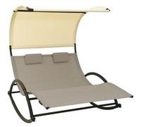 Chaise longue double avec auvent Textilène Taupe et crème Taupe G