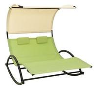 Chaise longue double avec auvent textilène vert et crème Vert G
