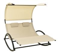 Chaise longue double avec auvent - vidaXL - Textilène - Crème - 139x180x170 cm - Cadre en acier - Oreillers inclus