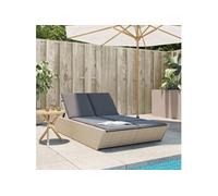 vidaXL Chaise Longue Double avec Coussins Beige résine tressée, lit de Bronzage, Chaise Longue inclinable, lit de Jour d'extérieur