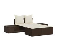 vidaXL Chaise longue double avec coussins – résine tressée marron