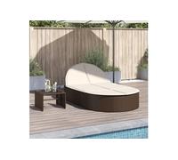Chaise longue double avec coussins marron résine tressée 368647