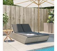 vidaXL Chaise longue double avec coussins gris clair résine tressée, lit de bronzage, chaise longue inclinable, lit de jour d'extérieur