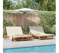 Chaise longue double avec des roulettes et un coussin en bois d acacia massif