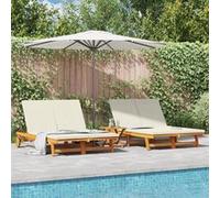 Chaise longue double avec des roulettes et un coussin en bois d acacia massif