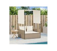 Vidaxl Chaise Longue Double Avec Toit Et Rideaux Beige Résine Tressée