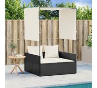 vidaXL Chaise longue double avec toit et rideaux noir résine tressée, transat, lit de jour d'extérieur, lit de jour de 4002755
