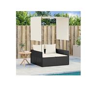 Chaise longue double avec toit et rideaux noir résine tressée, transat, lit de jour d'extérieur, lit de jour de 4002755