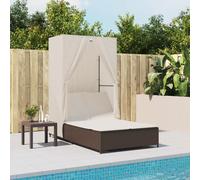 Chaise longue double avec toit et rideaux noir résine tressée transat vidaXL