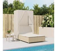 Chaise longue double avec toit et rideaux noir résine tressée transat vidaXL