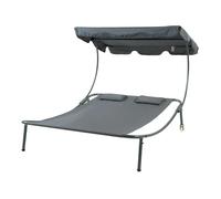 casa.pro Chaise Longue Double avec Auvent Réglable Transat pour 2 Personnes avec Coussins Lit de Repos Bain de Soleil pour Extérieur Acier Laqué Polyester 200 x 173 x 146 cm Gris
