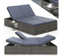 Chaise longue double CASARIA - Bain de soleil 2 places - Extrémités réglables - Polyrotin - Gris/Anthracite - Jardin terrasse