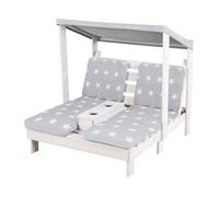 roba Double Chaise Longue pour Enfants avec Coussins Little Stars Déhoussables - Porte Gobelet et Pare-Soleil - Supporte Jusqu'à 100 kg - Bois Gris Résistant aux Intempéries