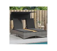 vidaXL Chaise Longue Double et auvent et Coussins Gris résine tressée, lit de Bronzage, Chaise Longue inclinable, lit de Jour d'extérieur