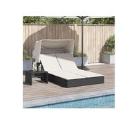 vidaXL Chaise longue double et auvent et coussins noir résine tressée 368637 Noir G