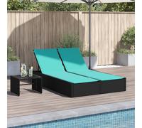 Chaise Longue Double et Coussins Bain de Soleil Transat Résine Tressée vidaXL