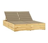 Vidaxl Chaise Longue Double Et Coussins Beige Bois De Pin Imprégné