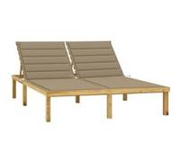 Chaise longue double et coussins beige Bois de pin imprégné G