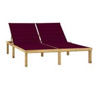 Chaise longue double et coussins bordeaux Bois de pin imprégné G
